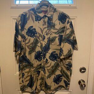Twenty X Hawaiian Style Shirt Blue & Tan Tropical Print SS Button Front Shirt Lg